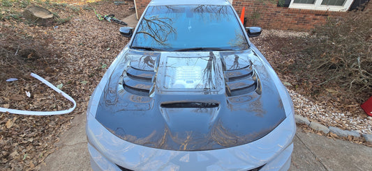 Dodge Charger 2015-2023 with Aftermarket Parts - V3 Clearview Glass Style Hood Bonnet Carbon Fiber / FRP from CMST Tuning