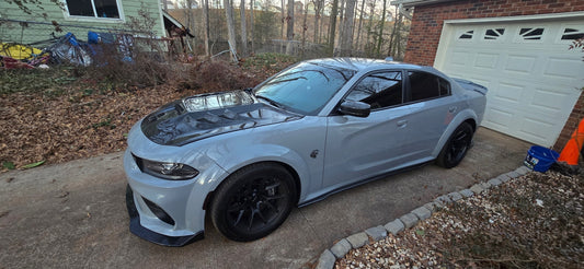 Dodge Charger 2015-2023 with Aftermarket Parts - V3 Clearview Glass Style Hood Bonnet Carbon Fiber / FRP from CMST Tuning