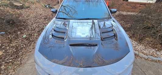 Dodge Charger 2015-2023 with Aftermarket Parts - V3 Clearview Glass Style Hood Bonnet Carbon Fiber / FRP from CMST Tuning