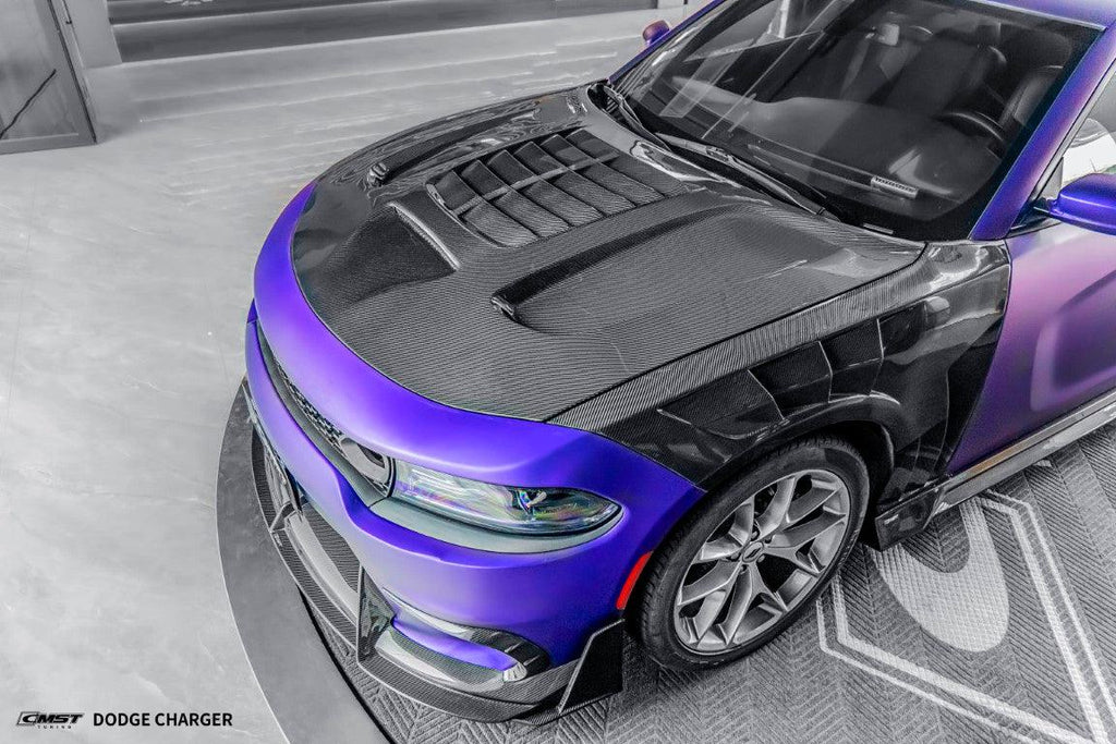 Dodge Charger 2015-2023 with CMST Tuning's Aftermarket Parts - Carbon Fiber Hood Bonnet V2 Style