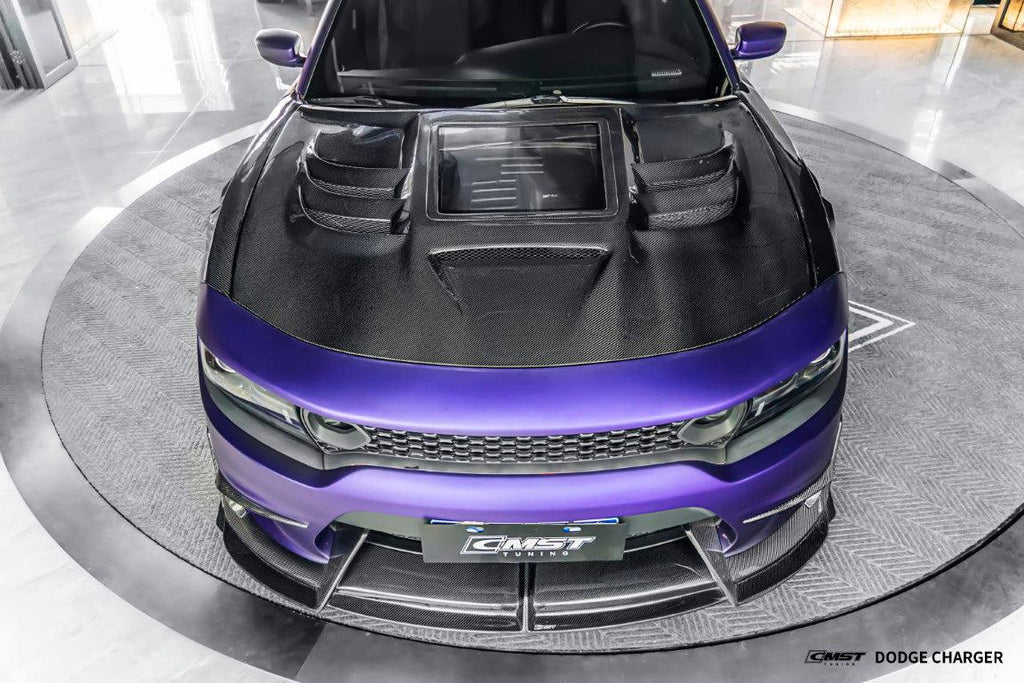 Dodge Charger 2015-2023 with CMST Tuning's Aftermarket Parts - Carbon Fiber Hood Bonnet V3 Style