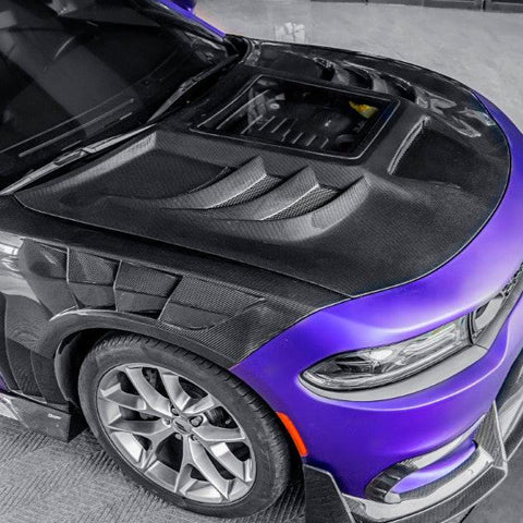 Dodge Charger 2015-2023 with CMST Tuning's Aftermarket Parts - Carbon Fiber Hood Bonnet V3 Style