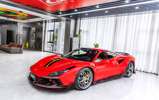 Ferrari F8 Tributo F8 Spider 2020 2021 2022 2023 with Aftermarket Parts - Side Skirts Dry Pre-preg Carbon Fiber / FRP from CMST Tuning