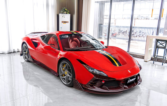 Ferrari F8 Tributo F8 Spider 2020 2021 2022 2023 with Aftermarket Parts - Side Skirts Dry Pre-preg Carbon Fiber / FRP from CMST Tuning