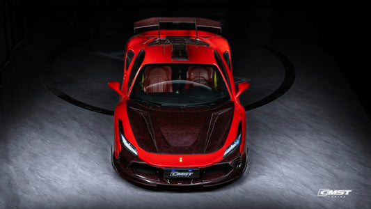 Ferrari F8 Tributo F8 Spider 2020 2021 2022 2023 with Aftermarket Parts - Front Lip Dry Pre-preg Carbon Fiber / FRP from CMST Tuning