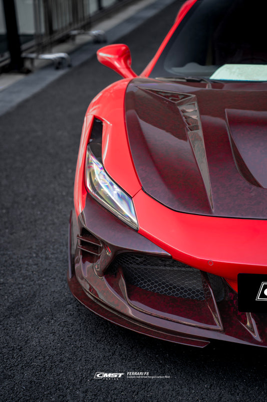 Ferrari F8 Tributo & Spider 2020 2021 2022 2023 with Aftermarket Parts - Hood Dry Pre-preg Carbon Fiber / FRP from CMST Tuning