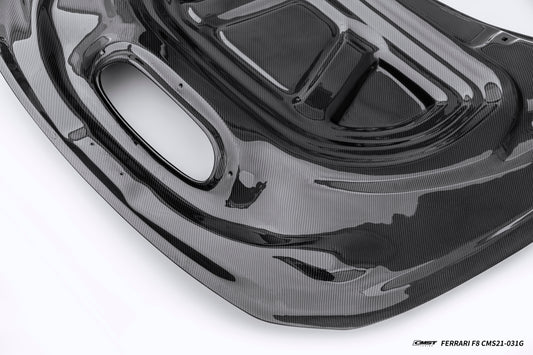 Ferrari F8 Tributo & Spider 2020 2021 2022 2023 with Aftermarket Parts - Hood Dry Pre-preg Carbon Fiber / FRP from CMST Tuning