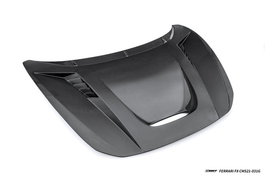 Ferrari F8 Tributo & Spider 2020 2021 2022 2023 with Aftermarket Parts - Hood Dry Pre-preg Carbon Fiber / FRP from CMST Tuning