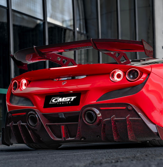 Ferrari F8 Tributo & Spider 2020 2021 2022 2023 with Aftermarket Parts - Rear Wing Dry Pre-preg Carbon Fiber from CMST Tuning