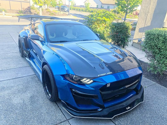 Ford Mustang GT 5.0 Mach1 Bullitt Ecoboost 2.3 S550.2 2018 2019 2020 2021 2022 2023 with Aftermarket Parts - V2 Clearview Glass Hood Bonnet Carbon Fiber / FRP from CMST Tuning