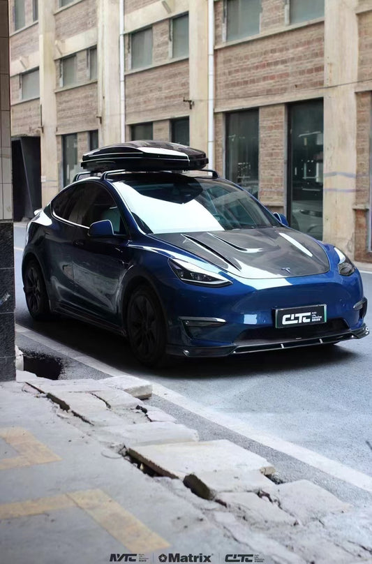 Tesla Model Y Performance AWD Long Range RWD Standard 2020-ON with Aftermarket Parts - V2 Style Front Lip Splitter Carbon Fiber / FRP from CMST Tuning