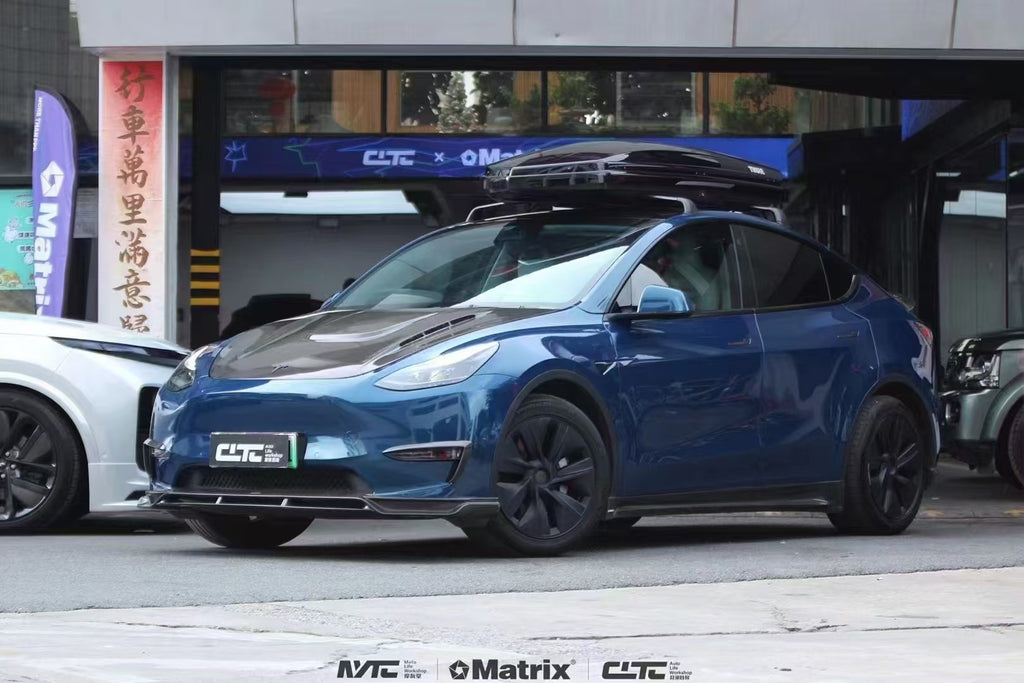 Tesla Model Y Performance AWD Long Range RWD Standard 2020-ON with Aftermarket Parts - V1 Style Hood Bonnet Carbon Fiber / FRP from CMST Tuning 
