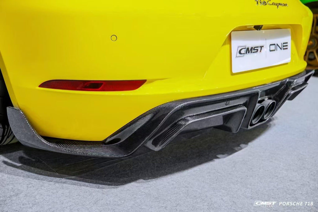 Porsche 718 Cayman Boxster Base S T GTS 2017-ON with Aftermarket Parts - V2 Style Rear Diffuser Carbon Fiber / FRP from CMST Tuning