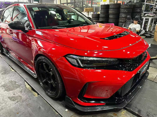 Honda Civic Type-R FL5 2023 2024 with Aftermarket Parts - Front Lip Splitter Pre-preg Carbon Fiber / FRP from CMST Tuning