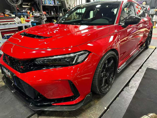 Honda Civic Type-R FL5 2023 2024 with Aftermarket Parts - Front Lip Splitter Pre-preg Carbon Fiber / FRP from CMST Tuning