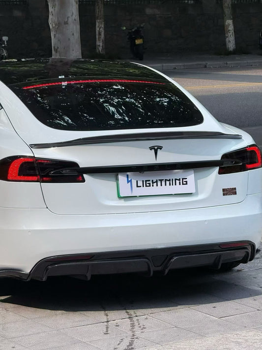 Tesla Model S 2nd Gen 2016 2017 2018 2019 2020 2021 with Aftermarket Parts - Rear Diffuser & Canards Carbon Fiber / FRP from CMST Tuning
