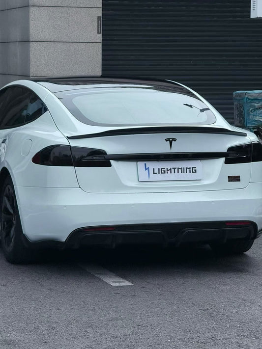 Tesla Model S 2nd Gen 2016 2017 2018 2019 2020 2021 with Aftermarket Parts - Rear Diffuser & Canards Carbon Fiber / FRP from CMST Tuning