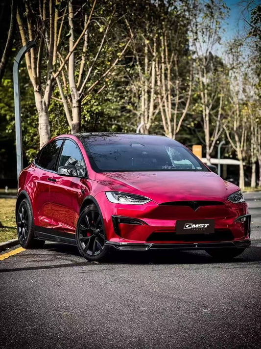 Tesla Model X P100D 100D 90D 75D 60D Performance Long Range Base 2016-2021 with Aftermarket Parts - Front Lip Splitter Carbon Fiber / FRP from CMST Tuning
