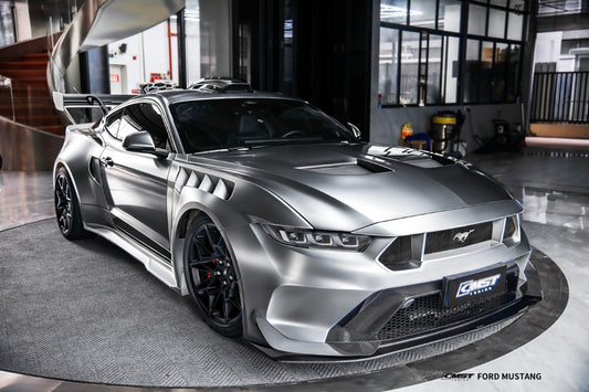 Ford Mustang S650 2.3 Ecoboost 5.0 GT Dark Horse 2024-ON with Aftermarket Parts - GTD Style Front Bumper & Lip Carbon Fiber / FRP from CMST Tuning