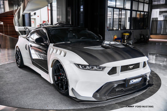 Ford Mustang S650 2.3 Ecoboost 5.0 GT Dark Horse 2024-ON with Aftermarket Parts - GTD Style Front Bumper Canards Carbon Fiber / FRP from CMST Tuning