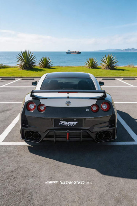 Nissan GTR R35 CBA DBA EBA 2008 2009 2010 2011 2012 2013 2014 2015 2016 2017 2018 2019 2020 2021 2022 2023 2024 with Aftermarket Parts - HORIZON Rear Bumper & Diffuser & Undertray Carbon Fiber / FRP from CMST Tuning