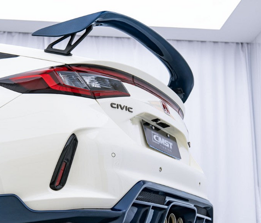 Honda Civic Type-R FL5 2023 2024 with Aftermarket Parts - Rear Spoiler Wing Color Tinted Dry Pre-preg Carbon Fiber / FRP from CMST Tuning