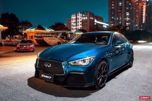 Infiniti Q50 Red Sport 400 Luxe Sensory Signature Premium Pure 2014 2015 2016 2017 2018 2019 2020 2021 2022 2023 2024 & Q60 Red Sport 400 Premium Luxe Sport Pure 2017 2018 2019 2020 2021 2022 with Aftermarket Parts - Front Lip Carbon Fiber / FRP from CMST Tuning