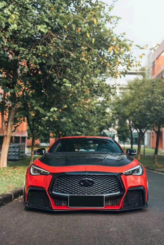 Infiniti Q50 Red Sport 400 Luxe Sensory Signature Premium Pure 2014 2015 2016 2017 2018 2019 2020 2021 2022 2023 2024 & Q60 Red Sport 400 Premium Luxe Sport Pure 2017 2018 2019 2020 2021 2022 with Aftermarket Parts - Front Lip Carbon Fiber / FRP from CMST Tuning