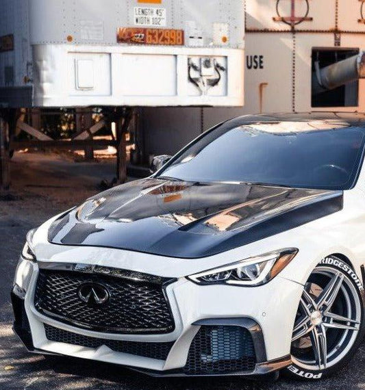 Infiniti Q50 Red Sport 400 Luxe Sensory Signature Premium Pure 2014 2015 2016 2017 2018 2019 2020 2021 2022 2023 2024 & Q60 Red Sport 400 Premium Luxe Sport Pure 2017 2018 2019 2020 2021 2022 with Aftermarket Parts - Front Lip Carbon Fiber / FRP from CMST Tuning