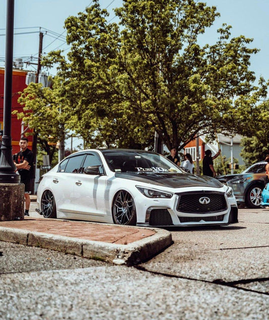 Infiniti Q50 Red Sport 400 Luxe Sensory Signature Premium Pure 2014 2015 2016 2017 2018 2019 2020 2021 2022 2023 2024 & Q60 Red Sport 400 Premium Luxe Sport Pure 2017 2018 2019 2020 2021 2022 with Aftermarket Parts - Front Lip Carbon Fiber / FRP from CMST Tuning