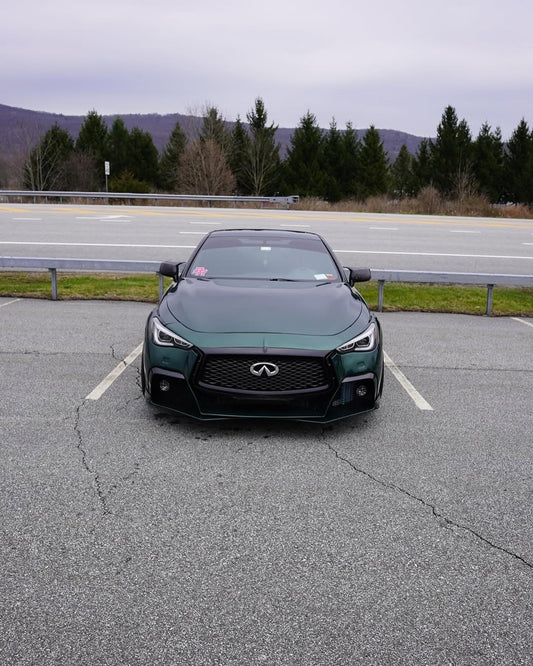 Infiniti Q60 Red Sport 400 Premium Luxe Sport Pure 2017 2018 2019 2020 2021 2022 with Aftermarket Parts - Project Black S Concept Front Bumper & Lip Carbon Fiber / FRP from CMST Tuning