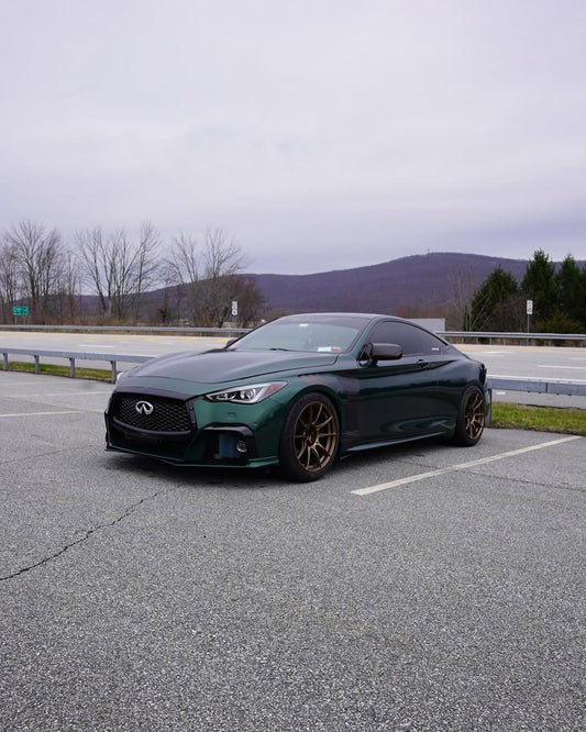 Infiniti Q60 Red Sport 400 Premium Luxe Sport Pure 2017 2018 2019 2020 2021 2022 with Aftermarket Parts - Project Black S Concept Front Bumper & Lip Carbon Fiber / FRP from CMST Tuning