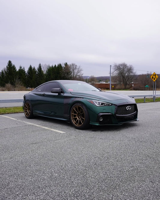 Infiniti Q60 Red Sport 400 Premium Luxe Sport Pure 2017 2018 2019 2020 2021 2022 with Aftermarket Parts - Project Black S Concept Front Bumper & Lip Carbon Fiber / FRP from CMST Tuning