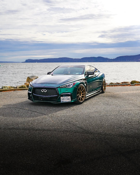 Infiniti Q60 Red Sport 400 Premium Luxe Sport Pure 2017 2018 2019 2020 2021 2022 with Aftermarket Parts - Project Black S Concept Front Bumper & Lip Carbon Fiber / FRP from CMST Tuning