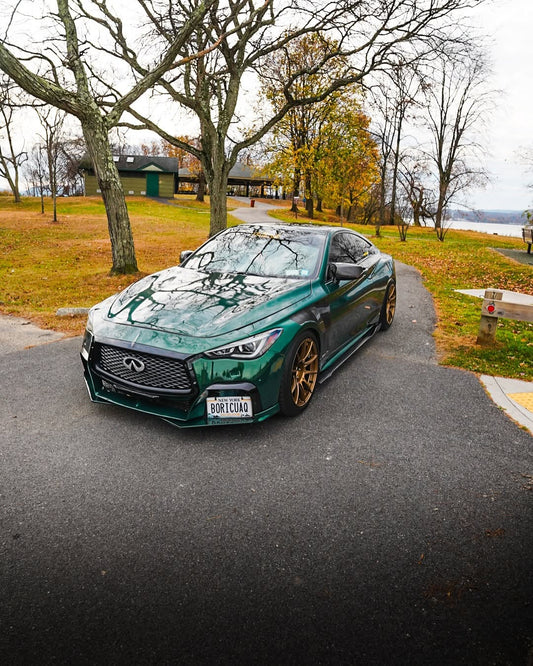 Infiniti Q60 Red Sport 400 Premium Luxe Sport Pure 2017 2018 2019 2020 2021 2022 with Aftermarket Parts - Project Black S Concept Front Bumper & Lip Carbon Fiber / FRP from CMST Tuning