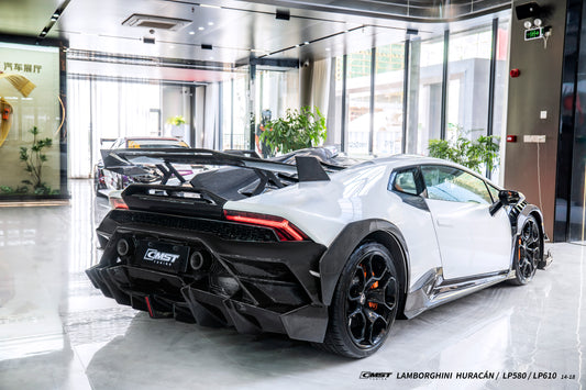 Lamborghini Huracan LP580 LP610 Evo RWD AWD Tecnica Performante 2015 2016 2017 2018 2019 2020 2021 2022 2023 2024 with Aftermarket Parts - Rear Spolier Pre-preg Carbon Fiber / FRP from CMST Tuning