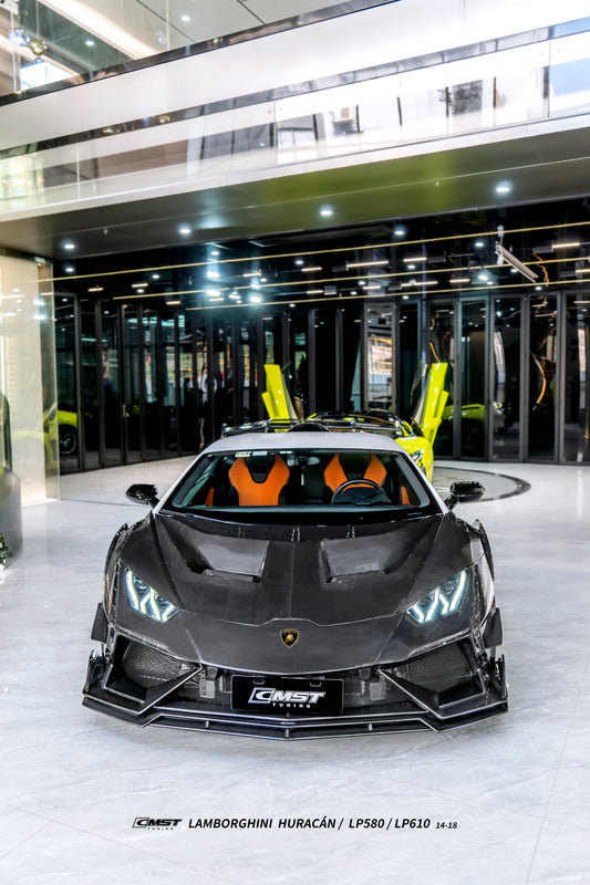 Lamborghini Huracan LP580 LP610 Evo RWD AWD Tecnica Performante 2015 2016 2017 2018 2019 2020 2021 2022 2023 2024 with Aftermarket Parts - Front Bumper & Front Lip Pre-preg Carbon Fiber / FRP from CMST Tuning