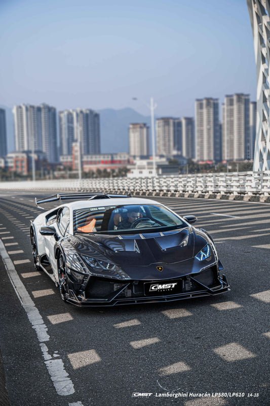 Lamborghini Huracan LP580 LP610 Evo RWD AWD Tecnica Performante 2015 2016 2017 2018 2019 2020 2021 2022 2023 2024 with Aftermarket Parts - Front Bumper & Front Lip Pre-preg Carbon Fiber / FRP from CMST Tuning