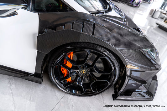 Lamborghini Huracan LP580 LP610 Evo RWD AWD Tecnica Performante 2015 2016 2017 2018 2019 2020 2021 2022 2023 2024 with Aftermarket Parts - Widebody Front Wheel Arches & Widebody Rear Quarter Panel Flares Pre-preg Carbon Fiber / FRP from CMST Tuning