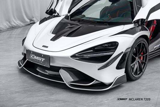 McLaren 720s 2018 2019 2020 2021 2022 2023 & 765LT 2021 2022 & 750s 2024 with Aftermarket Parts - 765lt Conversion Front Bumper & Front Lip Carbon Fiber / FRP from CMST Tuning