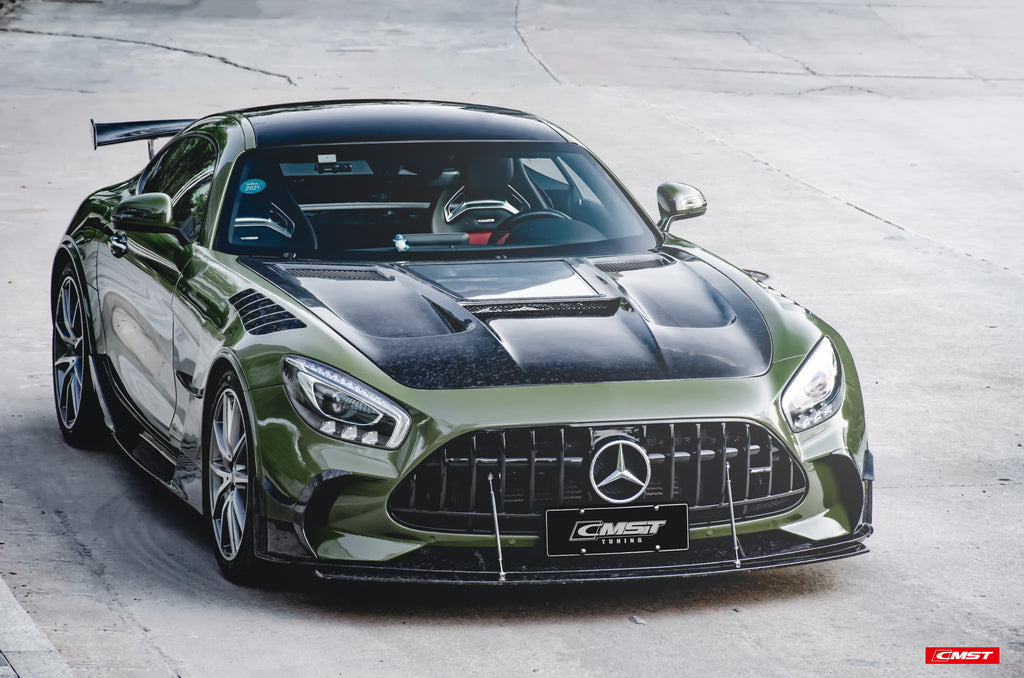 Mercedes Benz AMG GT GTS GTC C190 2016-2021 (designed to work with CMST Black Series Style Front Fenders, corner small lips would need to be shaved off for fitment with OEM fenders, 3 point star not included) with Aftermarket Parts - Front Bumper Set Carbon Fiber / FRP from CMST Tuning