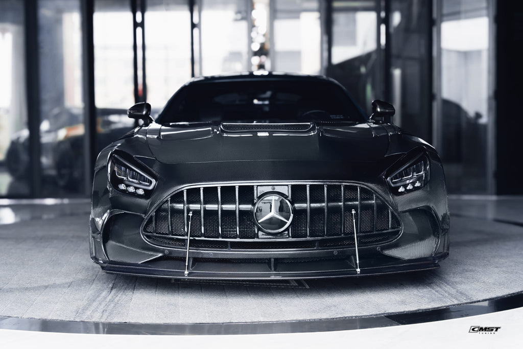 Mercedes Benz AMG GT GTS GTC C190 2016-2021 (designed to work with CMST Black Series Style Front Fenders, corner small lips would need to be shaved off for fitment with OEM fenders, 3 point star not included) with Aftermarket Parts - Front Bumper Set Carbon Fiber / FRP from CMST Tuning