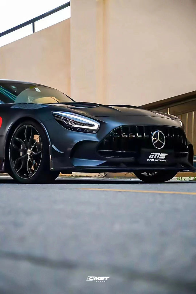 Mercedes Benz AMG GT GTS GTC C190 2016-2021 (designed to work with CMST Black Series Style Front Fenders, corner small lips would need to be shaved off for fitment with OEM fenders, 3 point star not included) with Aftermarket Parts - Front Bumper Set Carbon Fiber / FRP from CMST Tuning