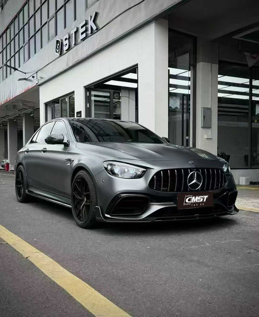 Mercedes Benz E-Class E63S E63 W213 2021-2023 with Aftermarket Parts - Pre-preg Carbon Fiber FRP Front Lip Splitter from CMST Tuning