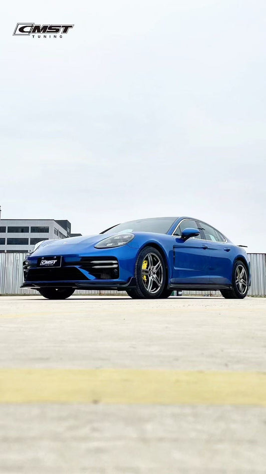 Porsche Panamera 971.2 Turbo/Turbo S 2021 2022 2023 (not all Turbo S has the same bumper, please make sure you have the same bumper as pictured) with Aftermarket Parts - Front Lip Splitter Pre-preg Carbon Fiber / FRP from CMST Tuning