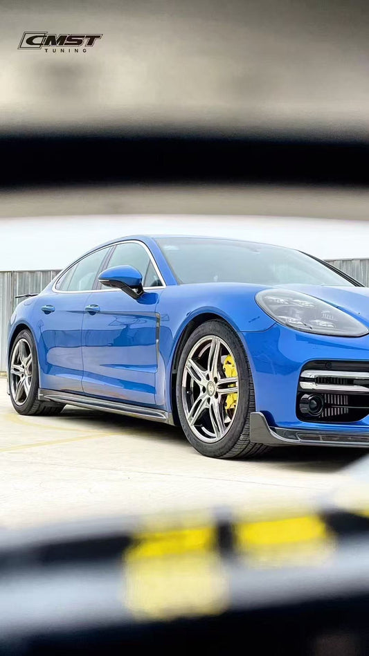 Porsche Panamera 971.2 Turbo/Turbo S 2021 2022 2023 (not all Turbo S has the same bumper, please make sure you have the same bumper as pictured) with Aftermarket Parts - Front Lip Splitter Pre-preg Carbon Fiber / FRP from CMST Tuning