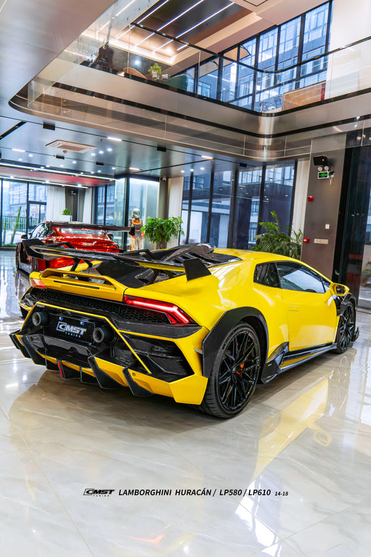 Lamborghini Huracan LP580 LP610 Evo RWD AWD Tecnica Performante 2015 2016 2017 2018 2019 2020 2021 2022 2023 2024 with Aftermarket Parts - Rear Wing & Rear Engine Trunk Deck Lid Pre-preg Carbon Fiber / FRP from CMST Tuning