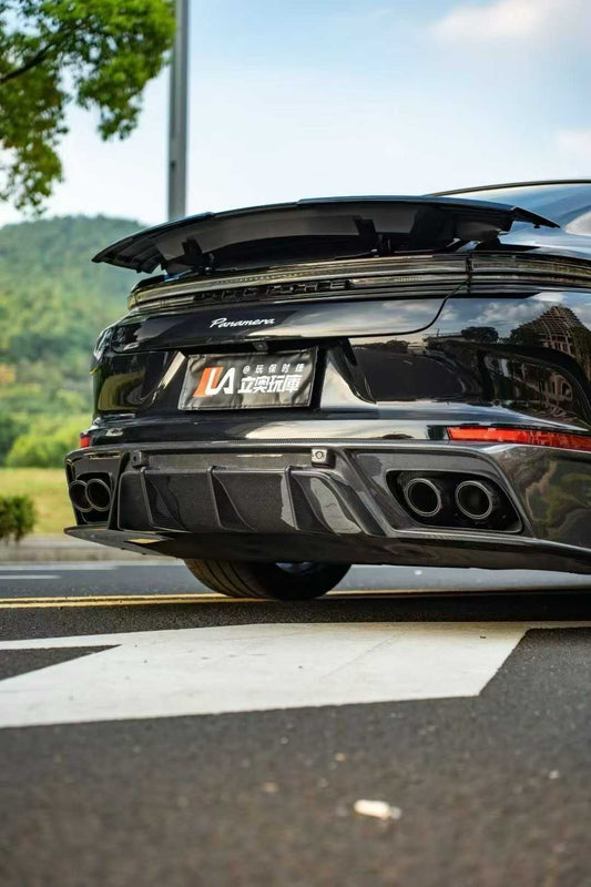 Porsche Panamera 976 Base 4 4S E-Hybird GTS Turbo 2024 with Aftermarket Parts - Rear Diffuser & Canards Pre-preg Carbon Fiber / FRP from CMST Tuning