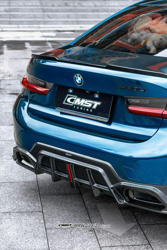 BMW 3 Series 330i M340i G20 G21 LCI 2023 2024 (fitment for 330i requires M-Sport package bumper) with Aftermarket Parts - Rear Diffuser Pre-preg Carbon Fiber / FRP from CMST Tuning