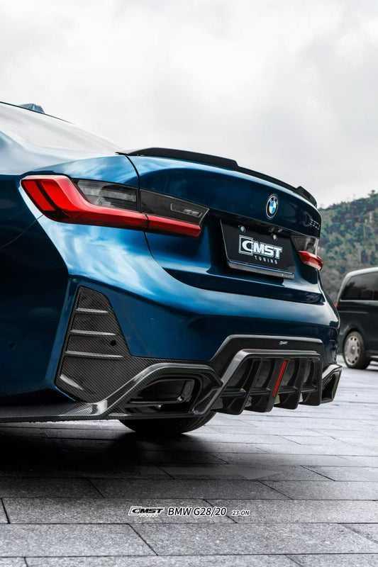 BMW 3 Series 330i M340i G20 G21 LCI 2023 2024 (fitment for 330i requires M-Sport package bumper) with Aftermarket Parts - Rear Diffuser Pre-preg Carbon Fiber / FRP from CMST Tuning